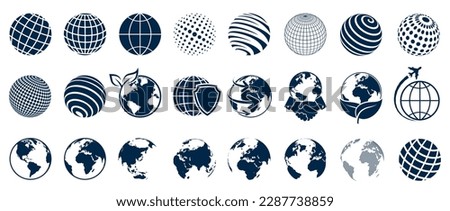 Earth set icons, Globes with World Maps, set Earth globe hemispheres with continents - vector