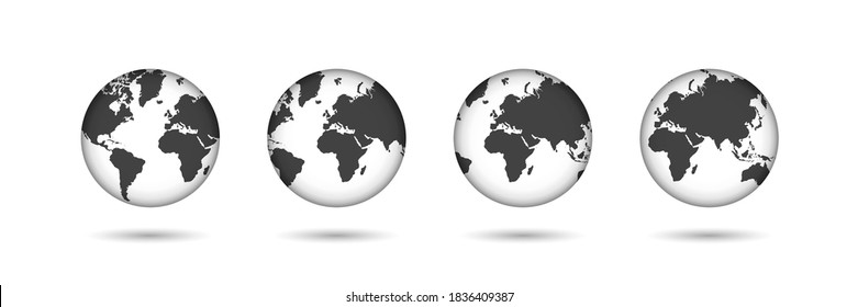 Earth. Set of transparent globes. Earth transparent style. 3d icon with set transparent globes earth. Vector illustration