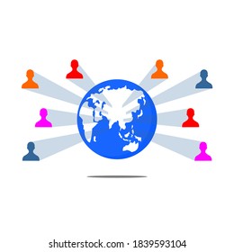 earth and several multicolored people icons around it