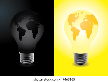 Earth in the shape of bulb, one lit and one off
