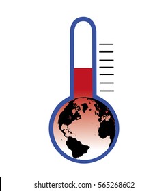 Earth in the Shape of a Thermometer on White Background 3D Illustration, Global Warming Concept