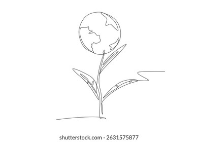 Earth shaped flower. World environment day concept one-line drawing