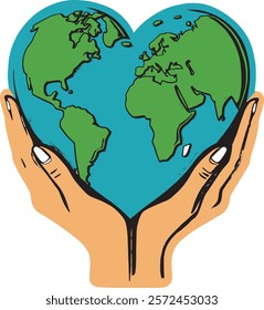 Earth shaped like a heart, representing love and care for the planet vector illustration