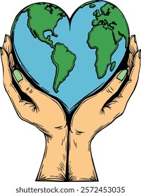 Earth shaped like a heart, representing love and care for the planet vector illustration
