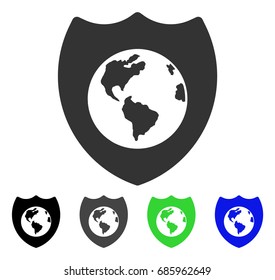 Earth Shield flat vector illustration. Colored earth shield gray, black, blue, green icon variants. Flat icon style for graphic design.