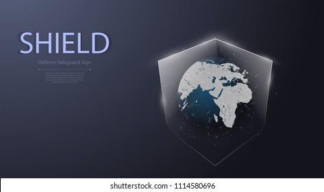 Earth and shield icon.Protected guard shield security concept Security cyber digital Abstract technology background protect system innovation concept vector illustration