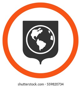 Earth Shield vector bicolor rounded icon. Image style is a flat icon symbol inside a circle, orange and gray colors, white background.