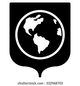 Earth Shield vector icon. Style is flat symbol, black color, rounded angles, white background.
