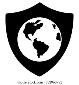 Earth Shield vector icon. Style is flat symbol, black color, rounded angles, white background.