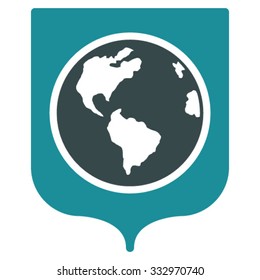 Earth Shield vector icon. Style is bicolor flat symbol, soft blue colors, rounded angles, white background.