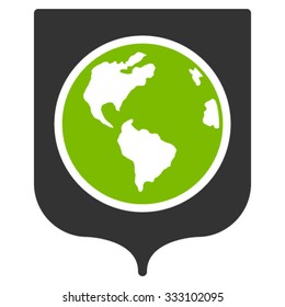 Earth Shield vector icon. Style is bicolor flat symbol, eco green and gray colors, rounded angles, white background.