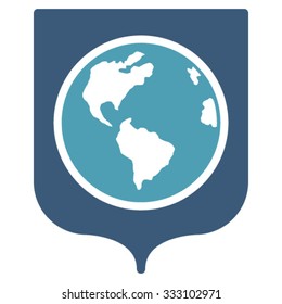 Earth Shield vector icon. Style is bicolor flat symbol, cyan and blue colors, rounded angles, white background.