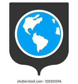 Earth Shield vector icon. Style is bicolor flat symbol, blue and gray colors, rounded angles, white background.