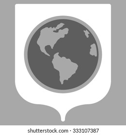 Earth Shield vector icon. Style is bicolor flat symbol, dark gray and white colors, rounded angles, silver background.