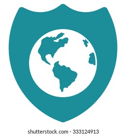 Earth Shield vector icon. Style is flat symbol, soft blue color, rounded angles, white background.