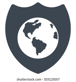 Earth Shield vector icon. Style is flat symbol, smooth blue color, rounded angles, white background.
