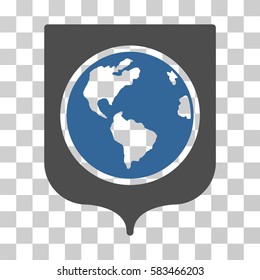 Earth Shield vector pictogram. Illustration style is flat iconic bicolor cobalt and gray symbol on a transparent background.