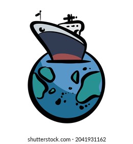 Earth and ship vector illustration isolated