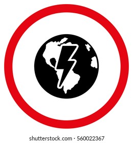Earth Shock vector bicolor rounded icon. Image style is a flat icon symbol inside a circle, intensive red and black colors, white background.