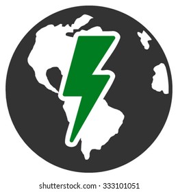 Earth Shock vector icon. Style is bicolor flat symbol, green and gray colors, rounded angles, white background.