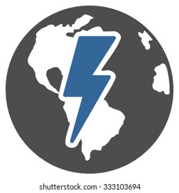 Earth Shock vector icon. Style is bicolor flat symbol, cobalt and gray colors, rounded angles, white background.