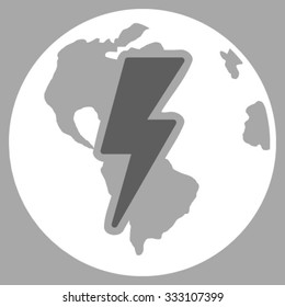 Earth Shock vector icon. Style is bicolor flat symbol, dark gray and white colors, rounded angles, silver background.