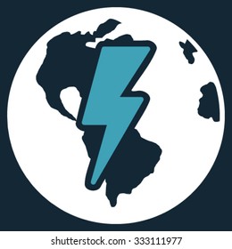 Earth Shock vector icon. Style is bicolor flat symbol, blue and white colors, rounded angles, dark blue background.