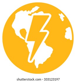 Earth Shock vector icon. Style is flat symbol, yellow color, rounded angles, white background.