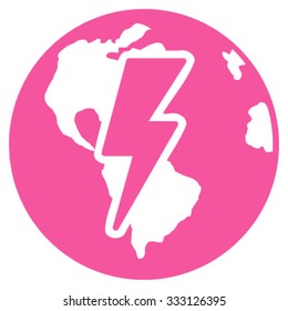 Earth Shock vector icon. Style is flat symbol, pink color, rounded angles, white background.