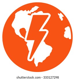 Earth Shock vector icon. Style is flat symbol, orange color, rounded angles, white background.