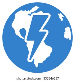 Earth Shock vector icon. Style is flat symbol, cobalt color, rounded angles, white background.