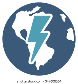 Earth Shock vector icon. Style is bicolor flat symbol, cyan and blue colors, rounded angles, white background.