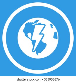 Earth Shock vector icon. Style is flat circled symbol, white color, rounded angles, blue background.