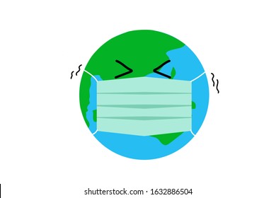 Earth sick concept.Earth sick with the face mask.Vector and Illustration.