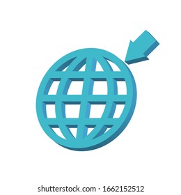 Earth sign and arrow blue on a white background 3d, vector
