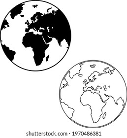 Earth silhouette and earth outline vector
