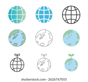 Earth simple icon set vector