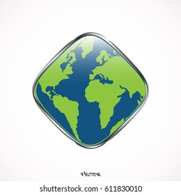 Earth simple icons in color rounded square frames on white background