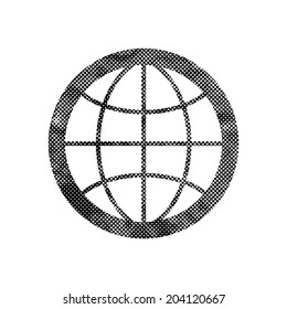 Earth simplistic vector icon with pixel print halftone dots texture.