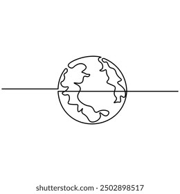 Earth  single line art, continuous one line drawing of  Isolated outline vector art 
