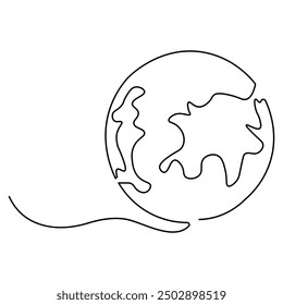 Earth  single line art, continuous one line drawing of  Isolated outline vector art 
