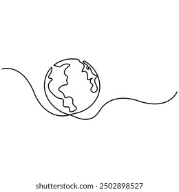 Earth  single line art, continuous one line drawing of  Isolated outline vector art 
