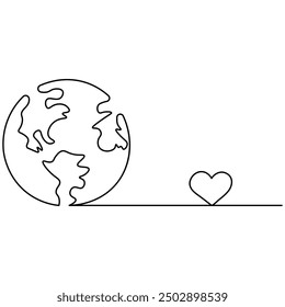 Earth Einzelzeiliges Kunstwerk, durchgehende Einzeiliges Zeichnen von isolierten Konturen, Vektorgrafik 
