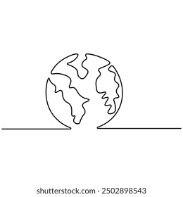 Earth  single line art, continuous one line drawing of  Isolated outline vector art 
