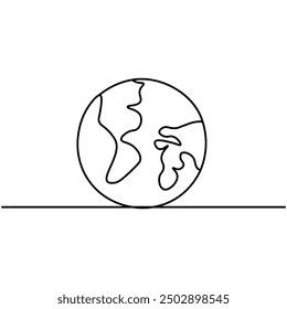 Earth  single line art, continuous one line drawing of  Isolated outline vector art 
