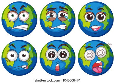 Earth with six different faces illustration