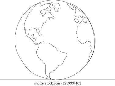 earth sketch continuous line drawing, vector