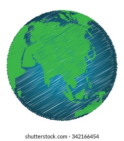 Earth Sketch Hand Draw Focus Asia Continent, Credit world Map of Nasa
