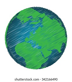 Earth Sketch Hand Draw Focus Europe Continent, Credit World Map of Nasa