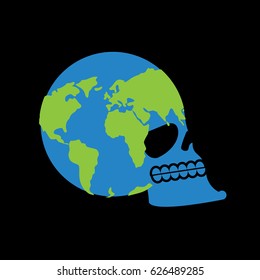 Earth skull. head of skeleton is planet. Continents and Oceans. global Death 